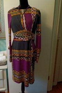 Muse Purple and Gray Chain-Print Midi Dress